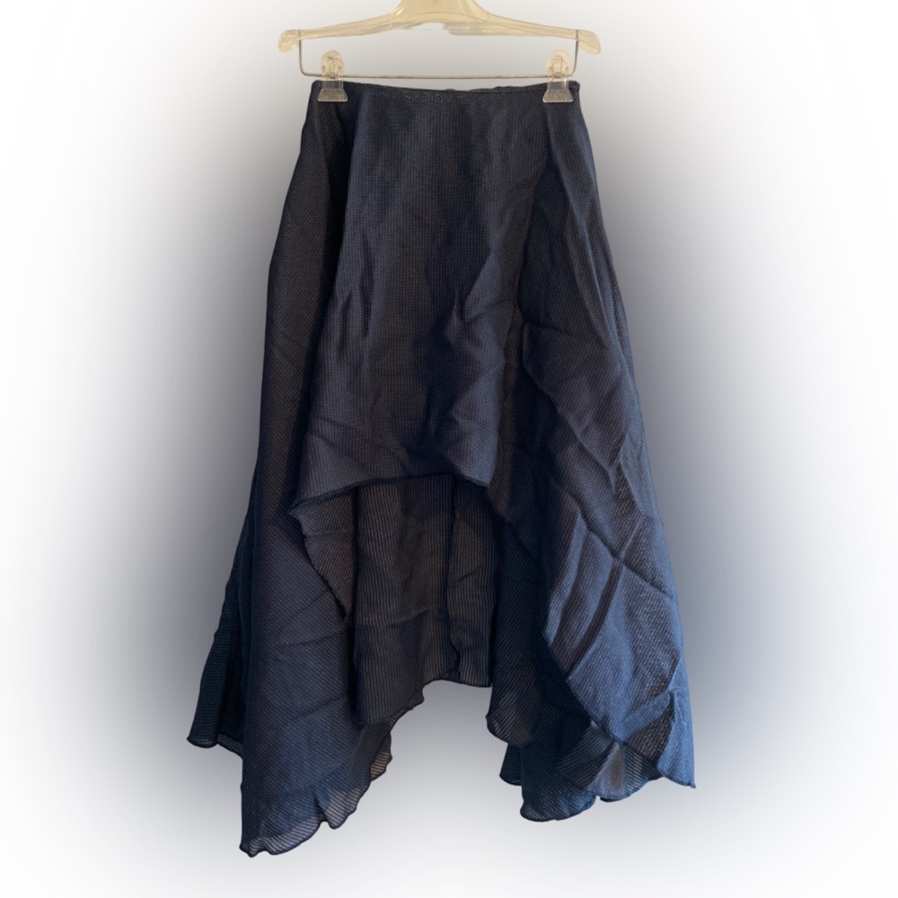 Rare Huber Egloff High Low Maxi Skirt Navy Blue Gold Metallic Size 36